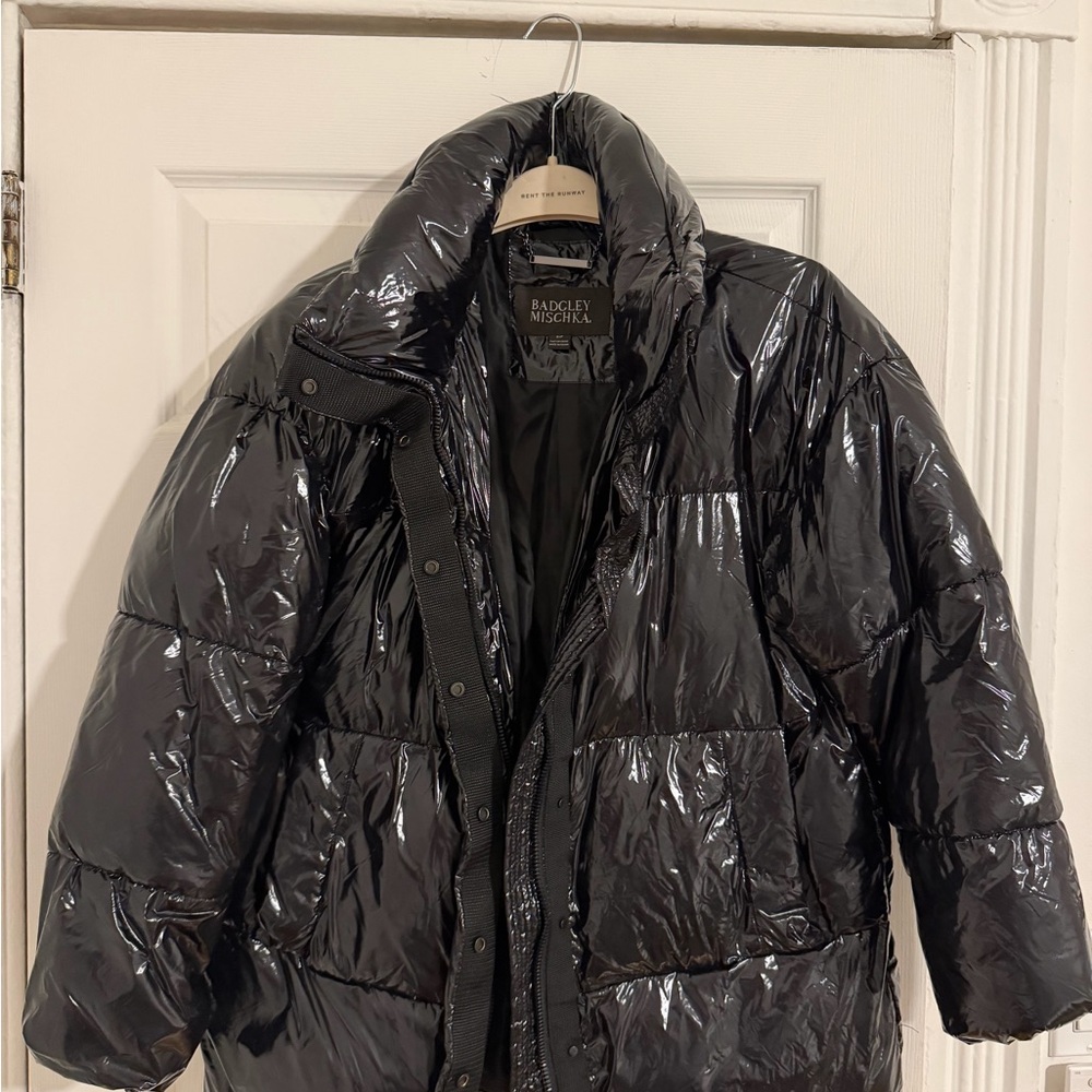 Badgley Mischka Glossy Black Puffer Coat Women Small
